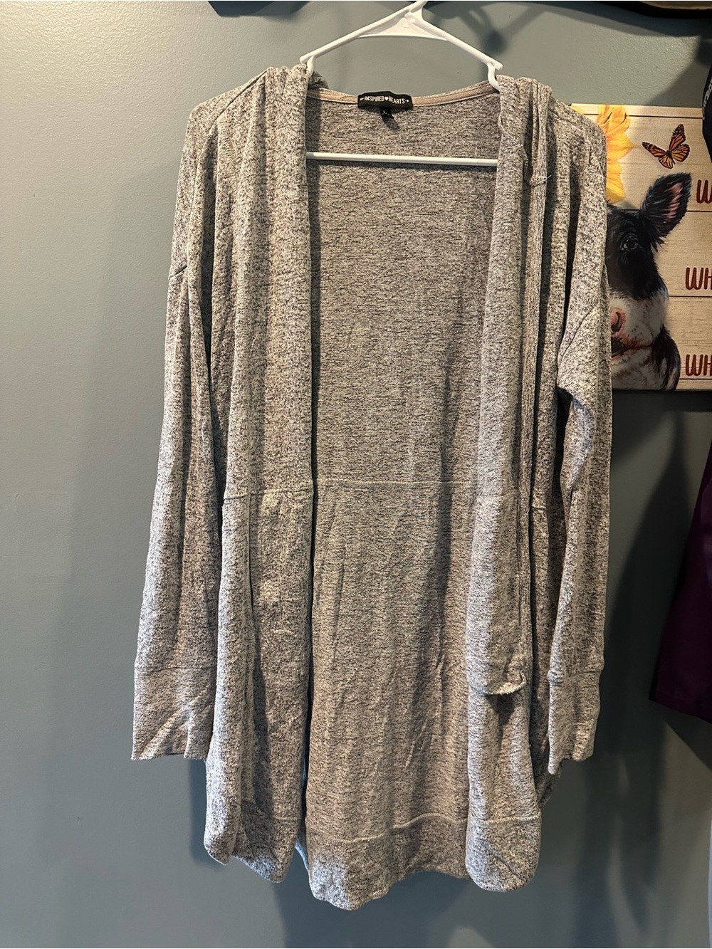 Heather Gray Open-Front Hooded Cardigan